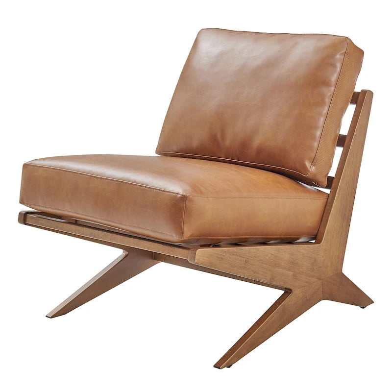 Fauteuil d'appoint Mid-Century, chocolat Bornéo / beige palladien, similicuir et bouclette, siège simple