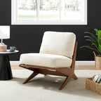 Fauteuil d'appoint Mid-Century, chocolat Bornéo / beige palladien, similicuir et bouclette, siège simple