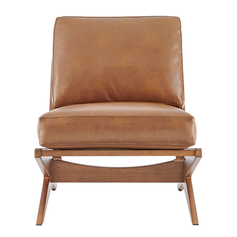 Fauteuil d'appoint Mid-Century, chocolat Bornéo / beige palladien, similicuir et bouclette, siège simple