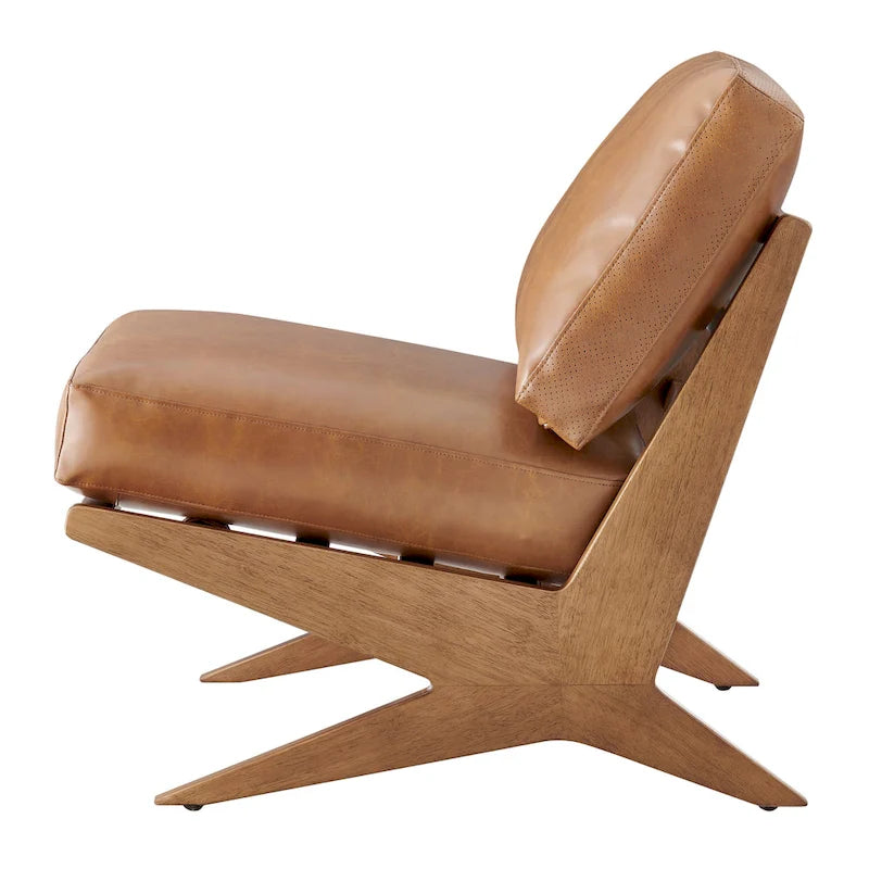 Fauteuil d'appoint Mid-Century, chocolat Bornéo / beige palladien, similicuir et bouclette, siège simple