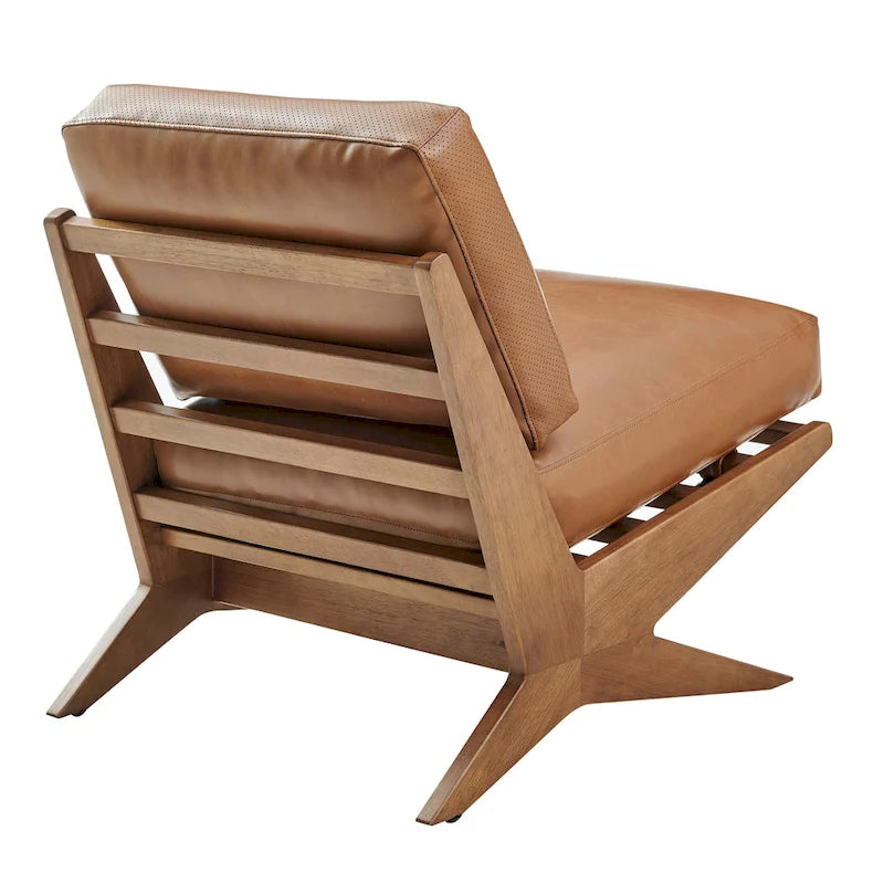 Fauteuil d'appoint Mid-Century, chocolat Bornéo / beige palladien, similicuir et bouclette, siège simple