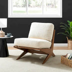 Fauteuil d'appoint Mid-Century, chocolat Bornéo / beige palladien, similicuir et bouclette, siège simple