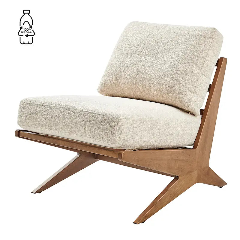Fauteuil d'appoint Mid-Century, chocolat Bornéo / beige palladien, similicuir et bouclette, siège simple