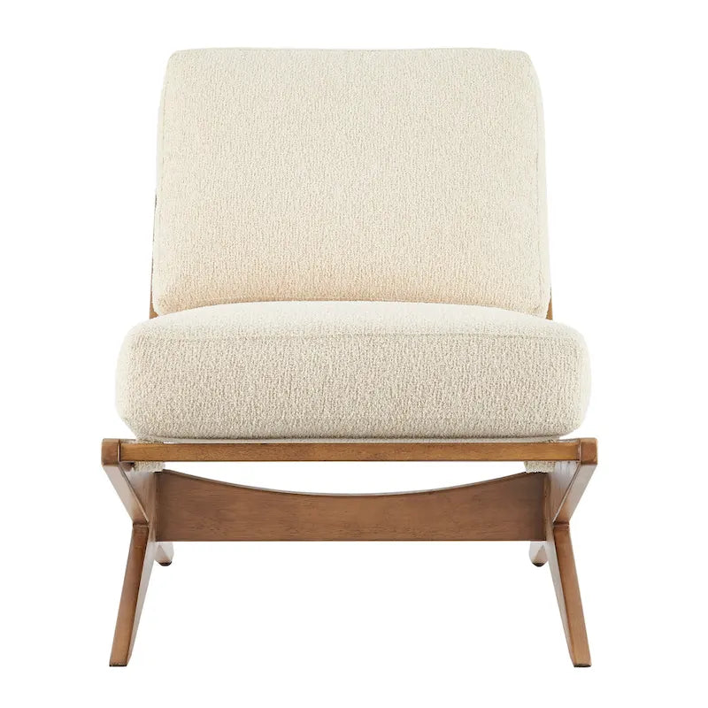 Fauteuil d'appoint Mid-Century, chocolat Bornéo / beige palladien, similicuir et bouclette, siège simple