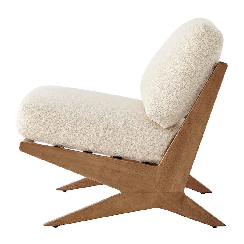 Fauteuil d'appoint Mid-Century, chocolat Bornéo / beige palladien, similicuir et bouclette, siège simple