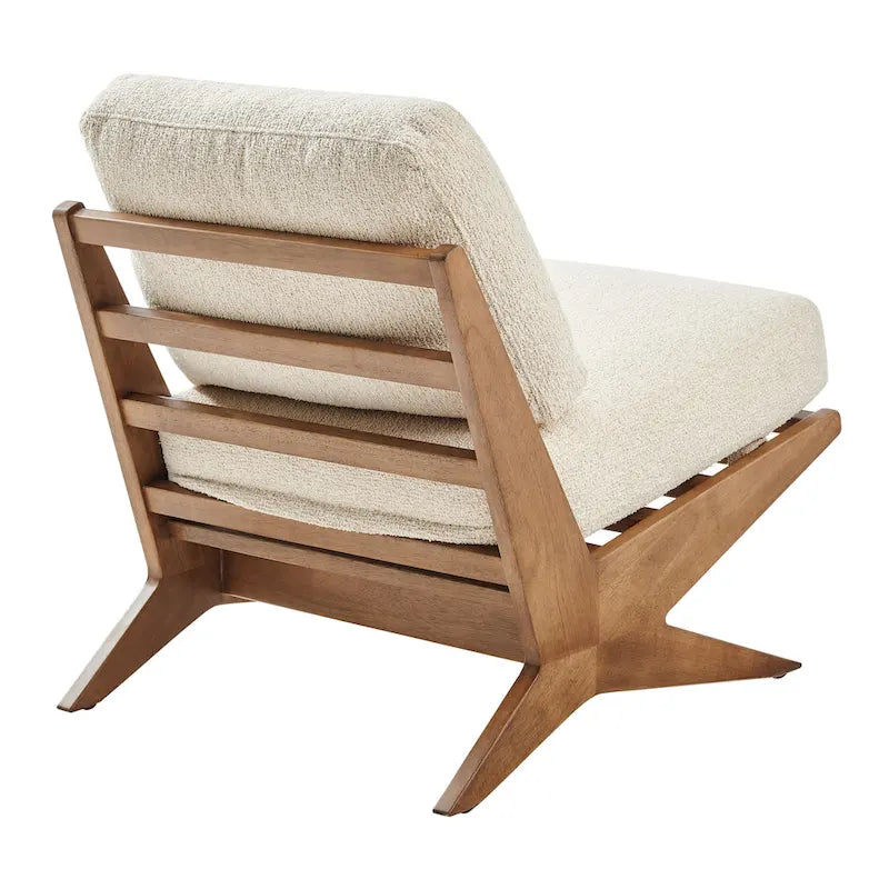 Fauteuil d'appoint Mid-Century, chocolat Bornéo / beige palladien, similicuir et bouclette, siège simple