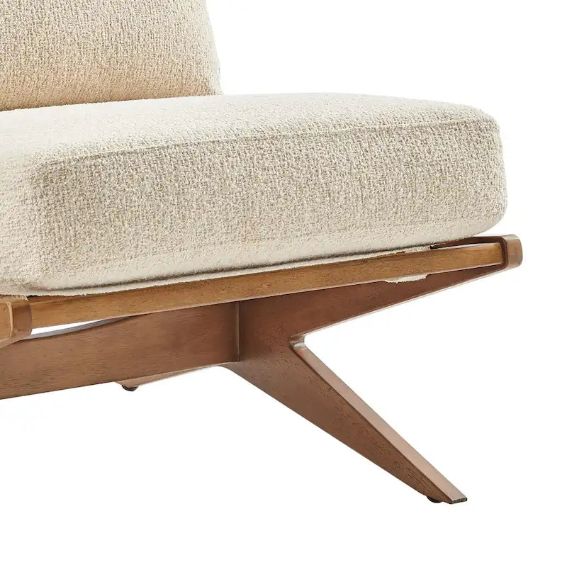 Fauteuil d'appoint Mid-Century, chocolat Bornéo / beige palladien, similicuir et bouclette, siège simple