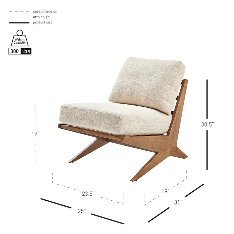 Fauteuil d'appoint Mid-Century, chocolat Bornéo / beige palladien, similicuir et bouclette, siège simple