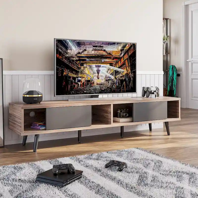 TV Stand for up to 75 TVs with Solid Wood Entertainment Center TV Console Mid-century - 70 inches