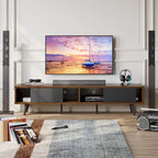 Meuble TV pour téléviseurs jusqu'à 75 pouces avec meuble TV en bois massif de style Mid-century - 70 pouces