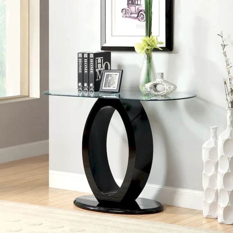 Table basse en forme de O avec base brillante noire/blanche, assemblage par 1 personne