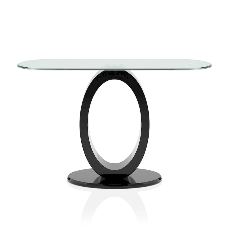 Table basse en forme de O avec base brillante noire/blanche, assemblage par 1 personne