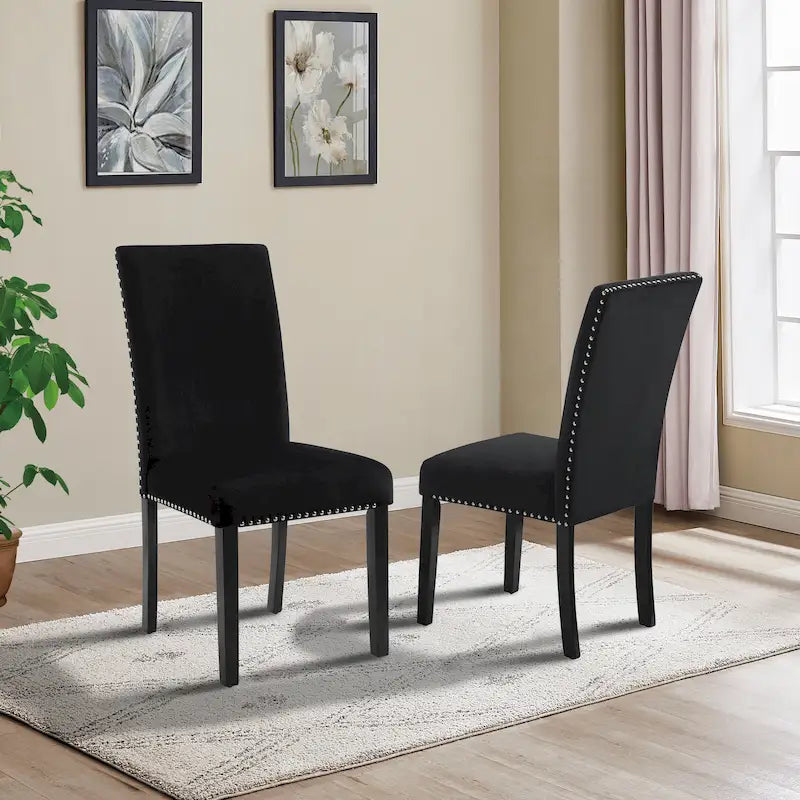Lot de 2 chaises de salle à manger contemporaines en velours Roundhill Furniture Cobre avec garniture cloutée