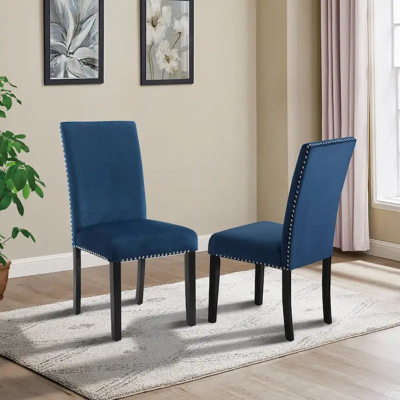Lot de 2 chaises de salle à manger contemporaines en velours Roundhill Furniture Cobre avec garniture cloutée
