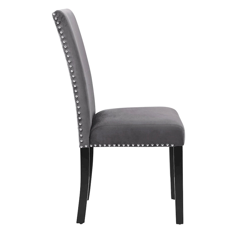 Lot de 2 chaises de salle à manger contemporaines en velours Roundhill Furniture Cobre avec garniture cloutée