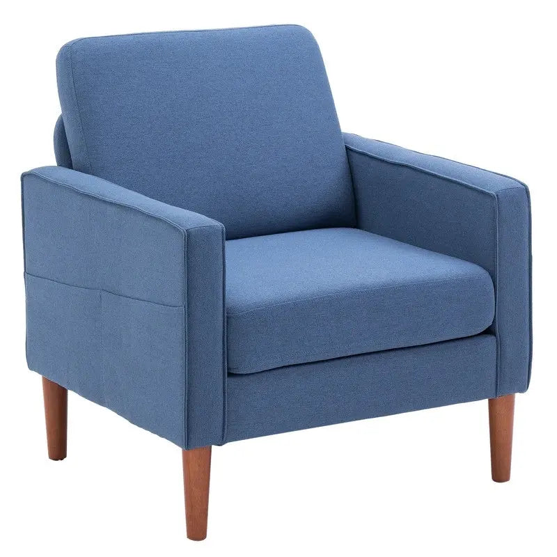 Fauteuil d'appoint individuel – Bleu / Blanc cassé / Gris, Pieds en bois massif