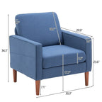 Fauteuil d'appoint individuel – Bleu / Blanc cassé / Gris, Pieds en bois massif