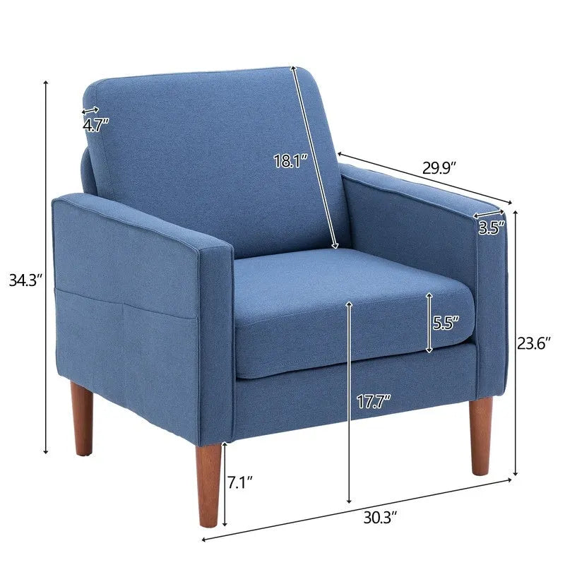 Fauteuil d'appoint individuel – Bleu / Blanc cassé / Gris, Pieds en bois massif