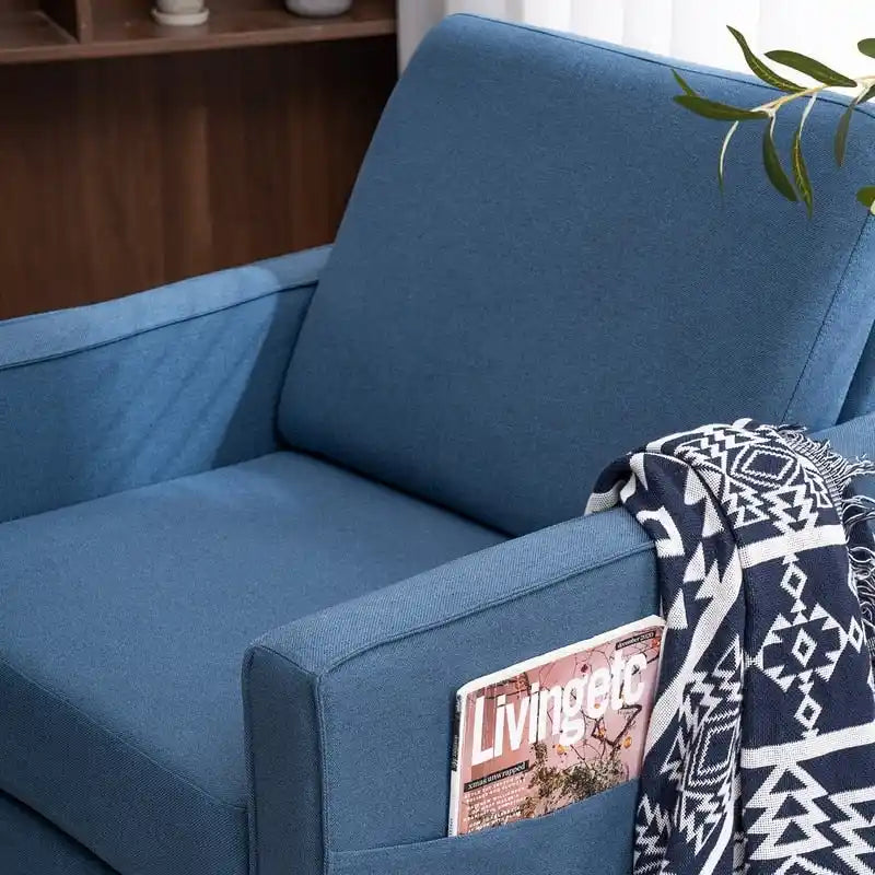 Fauteuil d'appoint individuel – Bleu / Blanc cassé / Gris, Pieds en bois massif