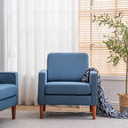 Fauteuil d'appoint individuel – Bleu / Blanc cassé / Gris, Pieds en bois massif