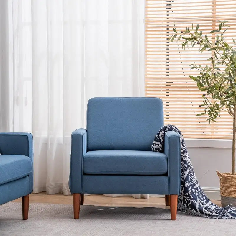 Fauteuil d'appoint individuel – Bleu / Blanc cassé / Gris, Pieds en bois massif