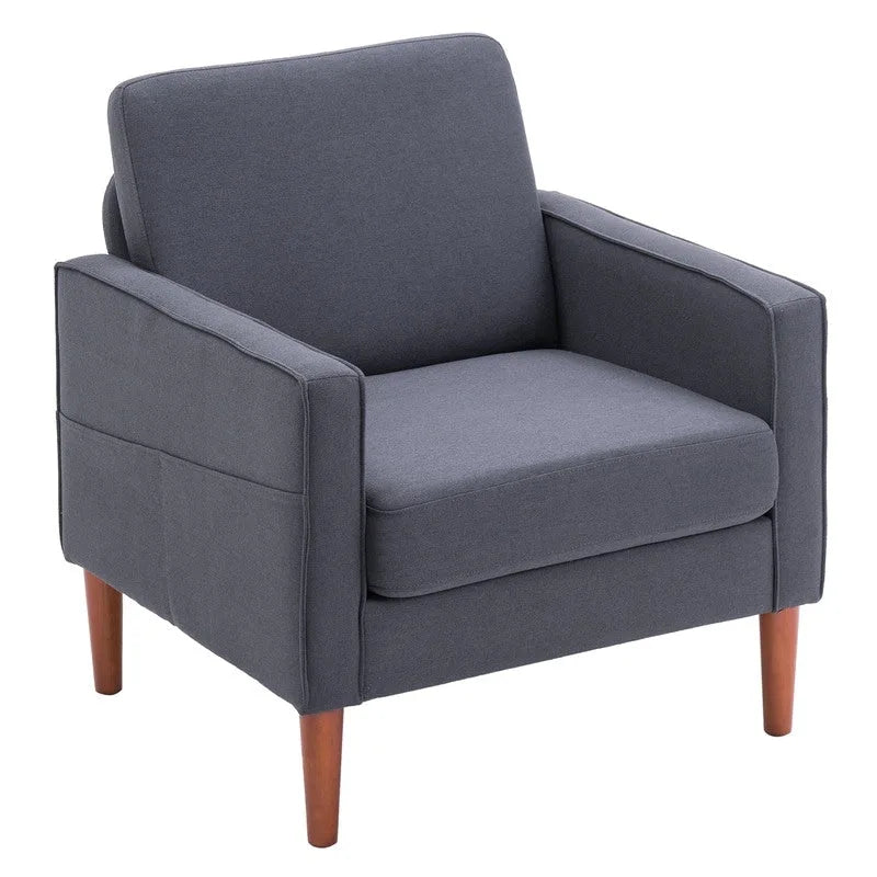 Fauteuil d'appoint individuel – Bleu / Blanc cassé / Gris, Pieds en bois massif