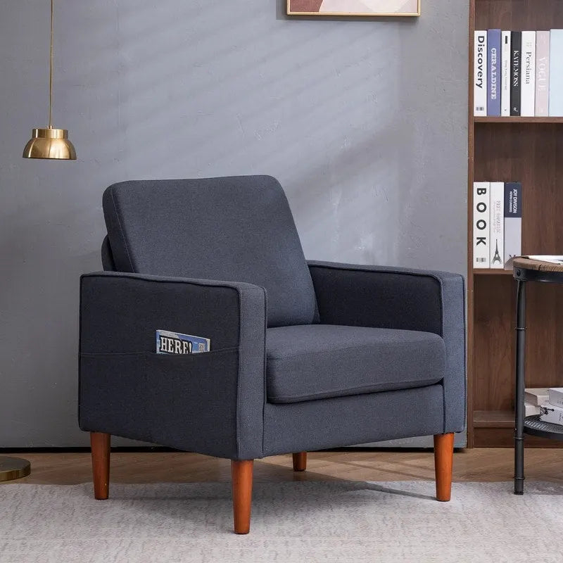 Fauteuil d'appoint individuel – Bleu / Blanc cassé / Gris, Pieds en bois massif