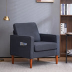 Fauteuil d'appoint individuel – Bleu / Blanc cassé / Gris, Pieds en bois massif