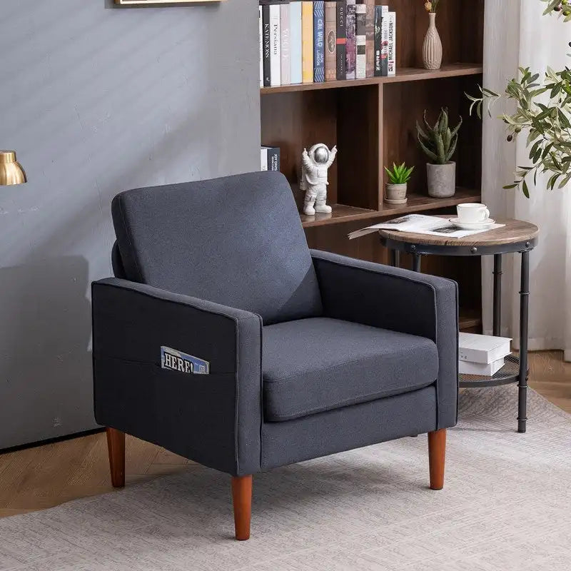 Fauteuil d'appoint individuel – Bleu / Blanc cassé / Gris, Pieds en bois massif