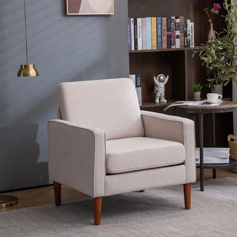 Fauteuil d'appoint individuel – Bleu / Blanc cassé / Gris, Pieds en bois massif