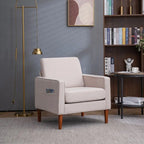 Fauteuil d'appoint individuel – Bleu / Blanc cassé / Gris, Pieds en bois massif