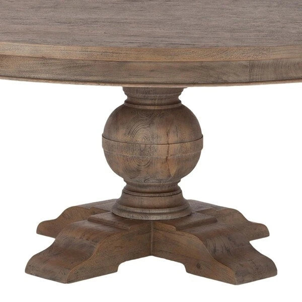 Table à manger ronde gris-brun, 5 places, en teck recyclé