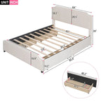 Lit plateforme capitonné Queen gris/beige avec 4 tiroirs, assemblage à 2 personnes