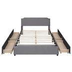Lit plateforme capitonné Queen gris/beige avec 4 tiroirs, assemblage à 2 personnes