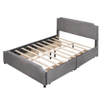 Lit plateforme capitonné Queen gris/beige avec 4 tiroirs, assemblage à 2 personnes