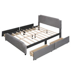 Lit plateforme capitonné Queen gris/beige avec 4 tiroirs, assemblage à 2 personnes