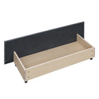 Lit plateforme capitonné Queen gris/beige avec 4 tiroirs, assemblage à 2 personnes