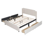 Lit plateforme capitonné Queen gris/beige avec 4 tiroirs, assemblage à 2 personnes