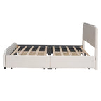 Lit plateforme capitonné Queen gris/beige avec 4 tiroirs, assemblage à 2 personnes