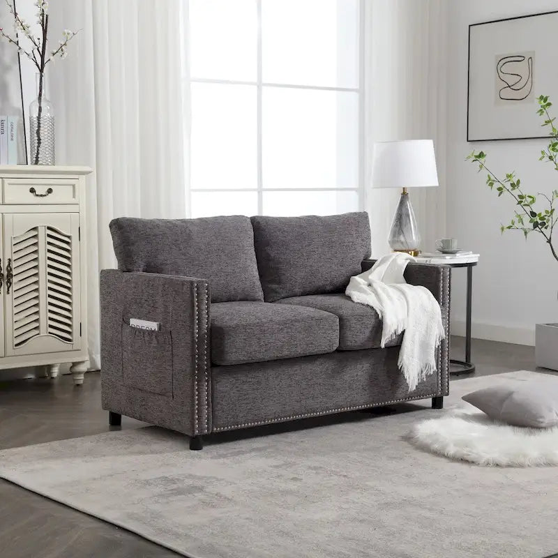 Causeuse moderne en tissu chenille, Canapé 2 places capitonné pour Salon Chambre Appartement