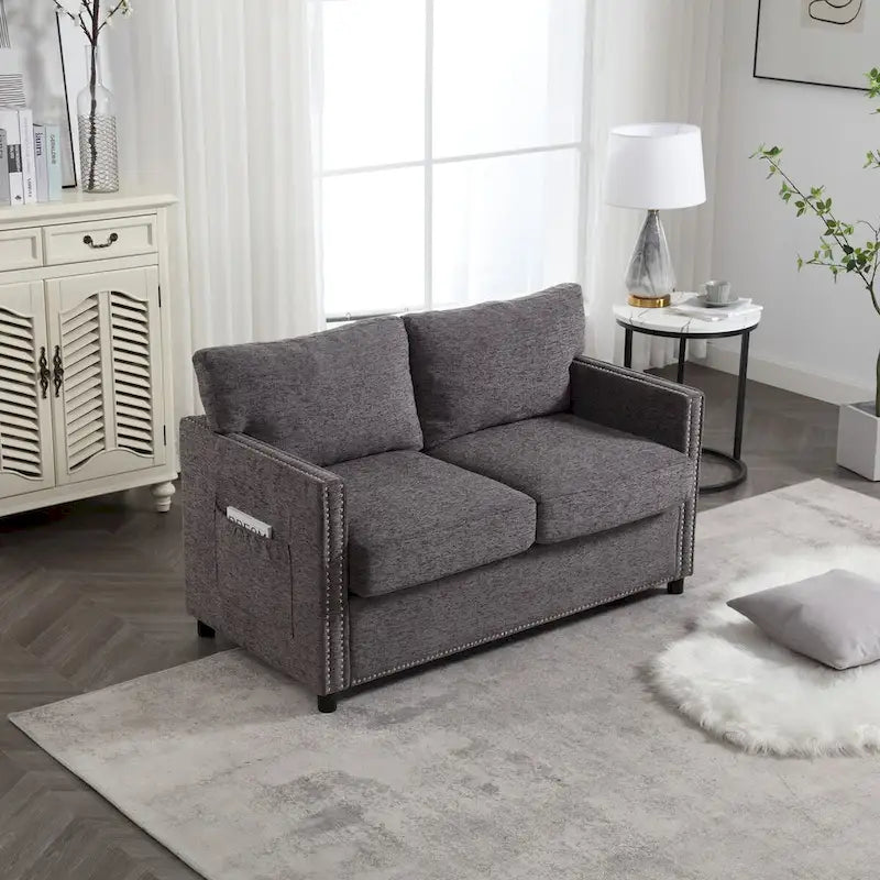 Causeuse moderne en tissu chenille, Canapé 2 places capitonné pour Salon Chambre Appartement