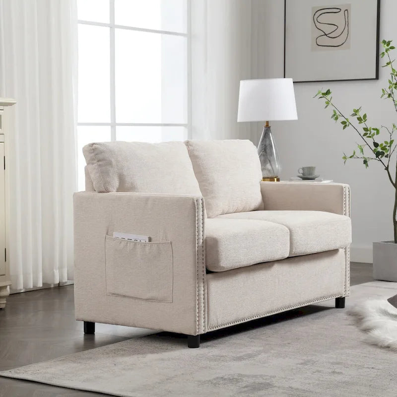 Causeuse moderne en tissu chenille, Canapé 2 places capitonné pour Salon Chambre Appartement