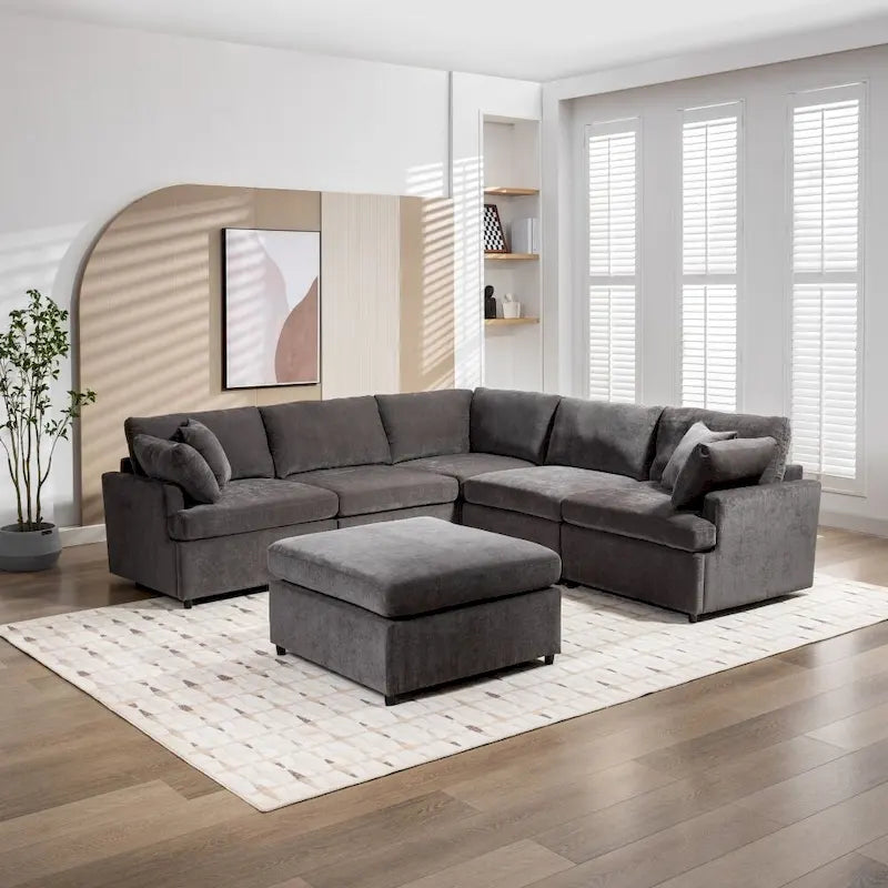 Grand canapé d'angle moderne en U, avec poufs amovibles pour salon