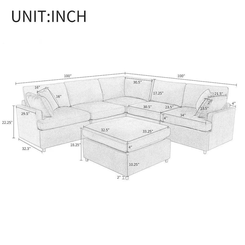 Grand canapé d'angle moderne en U, avec poufs amovibles pour salon