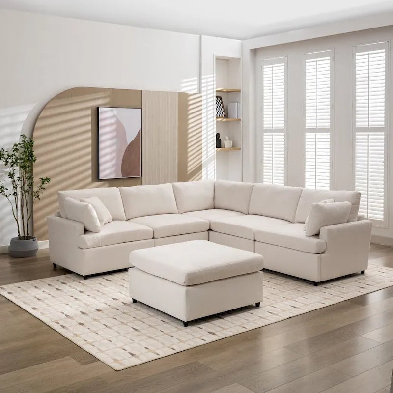 Grand canapé d'angle moderne en U, avec poufs amovibles pour salon