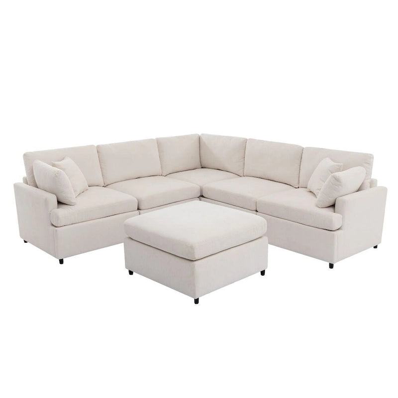 Grand canapé d'angle moderne en U, avec poufs amovibles pour salon