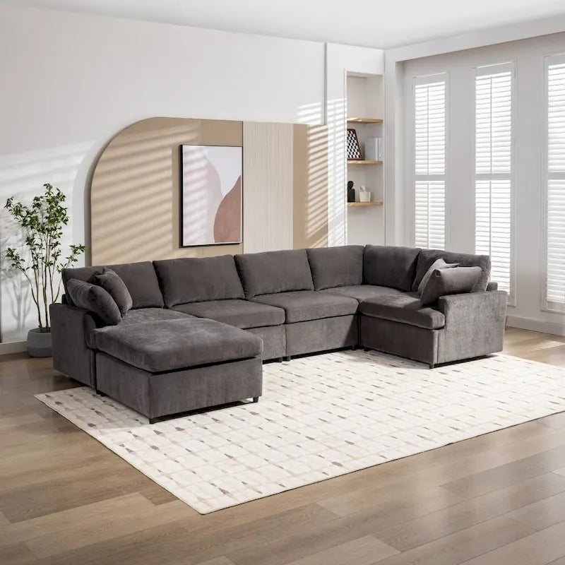 Grand canapé d'angle moderne en U, avec poufs amovibles pour salon