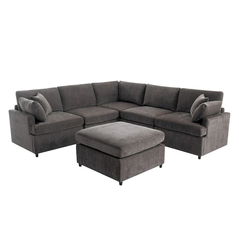 Grand canapé d'angle moderne en U, avec poufs amovibles pour salon