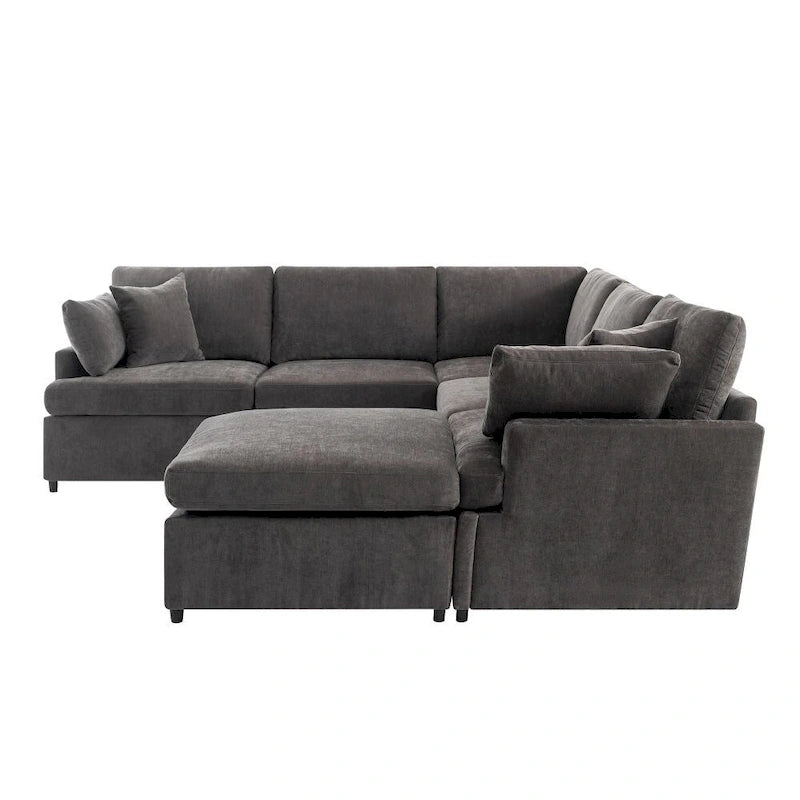 Grand canapé d'angle moderne en U, avec poufs amovibles pour salon