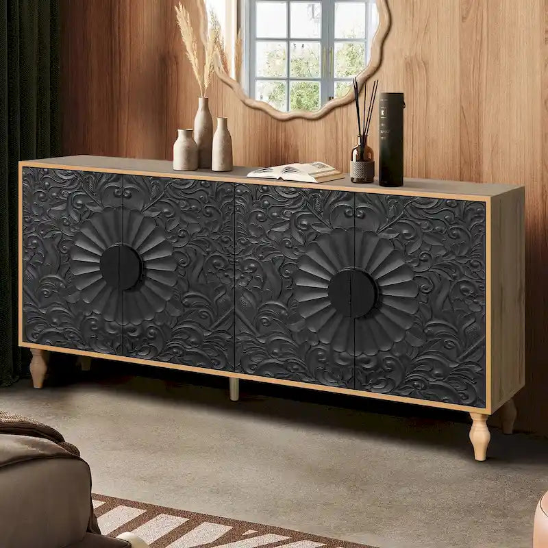Armoire de rangement à 2 portes, sculptée noire/blanche